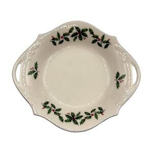 Lenox Oval Holly & Berry Handled Candy Dish